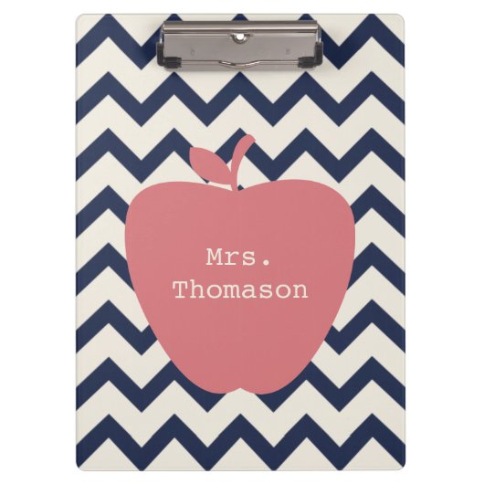 Klantenbord van Navy Chevron Coral Apple Klembord (Voorkant)