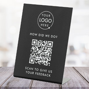 Klantenfeedback QR Code Business Rating Black Reclamebord Met Voetstuk