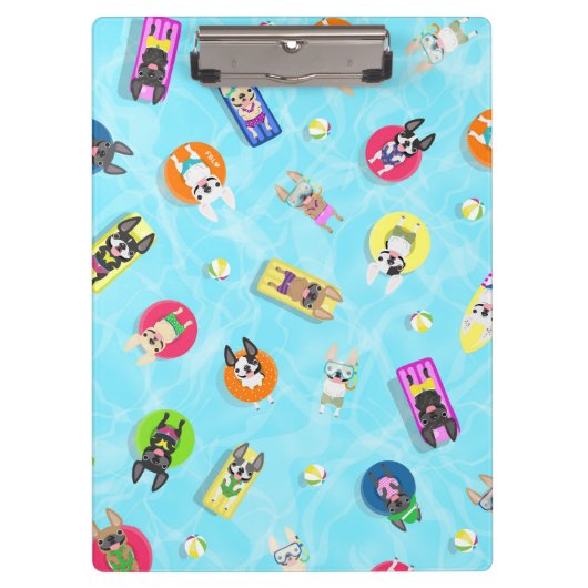 Klantenkaart voor Frenchie Pool Party Klembord (Voorkant)