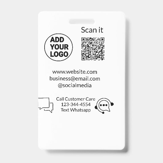 Klantenondersteuning bellen tekst whatsapp Q R cod Badge (Voorzijde)
