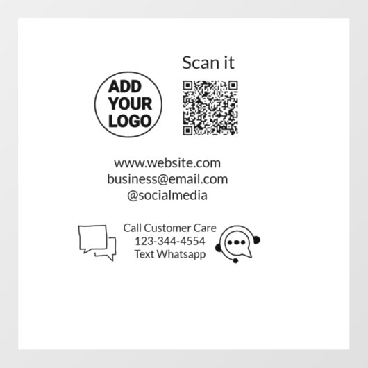 Klantenondersteuning bellen tekst whatsapp QR-code Raamsticker (Vel)