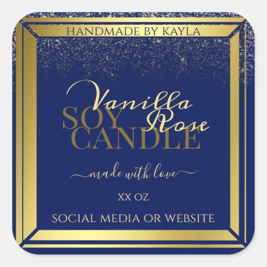 Klantenverpakking Etikettering donkerblauw en goud Vierkante Sticker (Voorkant)