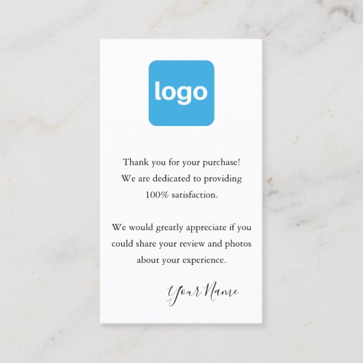 Klantenwaardering Dank je Logo toevoegen Visitekaartje (Voorkant)