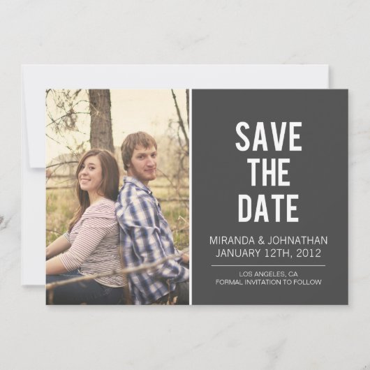 Klantgerichte grijze foto save the date aankondigi (Voorkant)