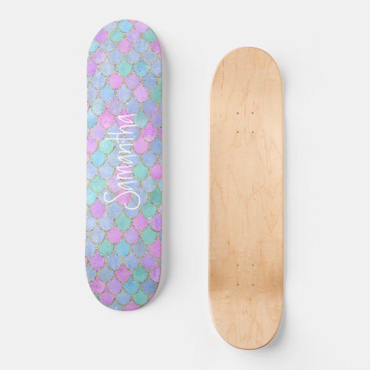 Klantglitter Girly zeemeermin chic Persoonlijk Skateboard (Voorkant)