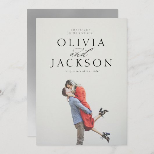 Klantkaart met opvallende namen om de datum te res save the date (Voorkant / Achterkant)