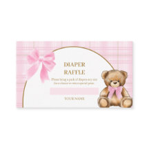 Klantkaart voor luierraffle met teddybeer en roze 