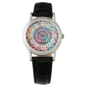 Klantnaam. Mandala's levendige kleuren hippie Horloge