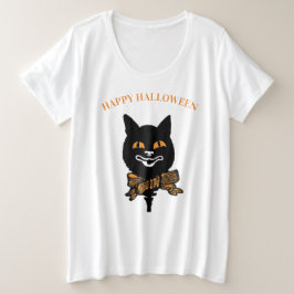 KLANTNAAM PLUS T-SHIRT ART NOUVEAU CAT HALLOEEN