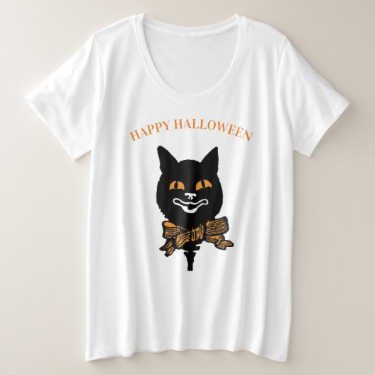 KLANTNAAM PLUS T-SHIRT ART NOUVEAU CAT HALLOEEN (Design voorkant)