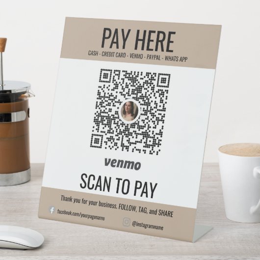 Klantscan om hier QR Code Venmo te betalen Reclamebord Met Voetstuk (Insitu)