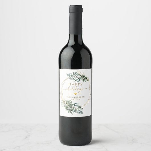 Klantspecifiek Christmas Botanical Wine Label Wijn Etiket (Voorkant)