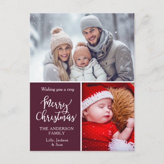 Klantspecifiek "Vrolijk kerstfeest" 2 Foto's Feestdagenkaart (Voorkant)