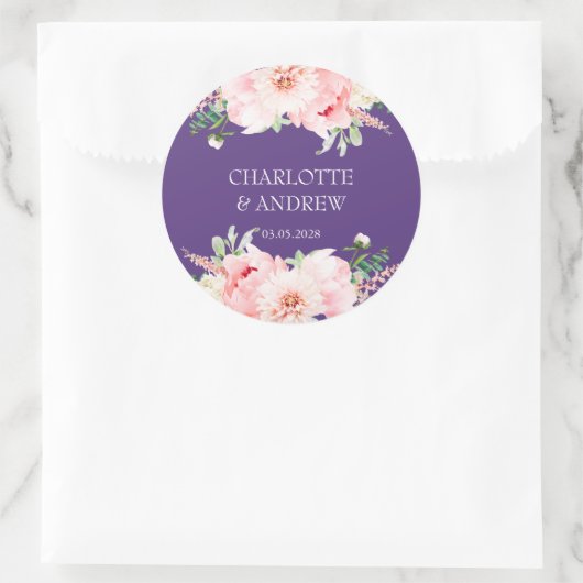 klantspecifieke bloemige bruiloft ronde sticker (Tas)