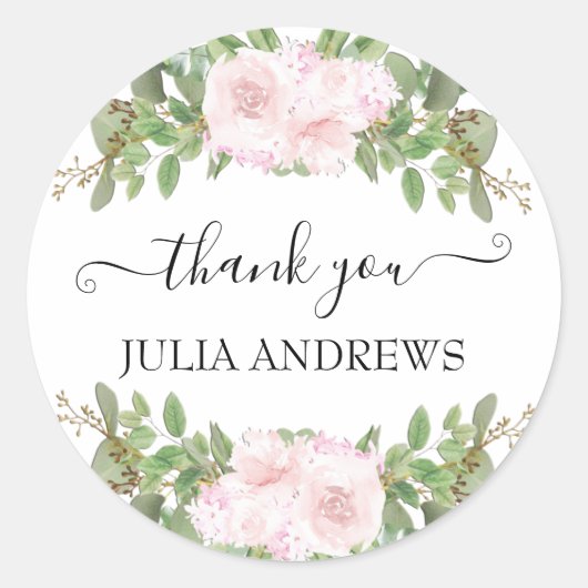 Klantspecifieke "Dank je!" bloemig, mooi Ronde Sticker (Voorkant)