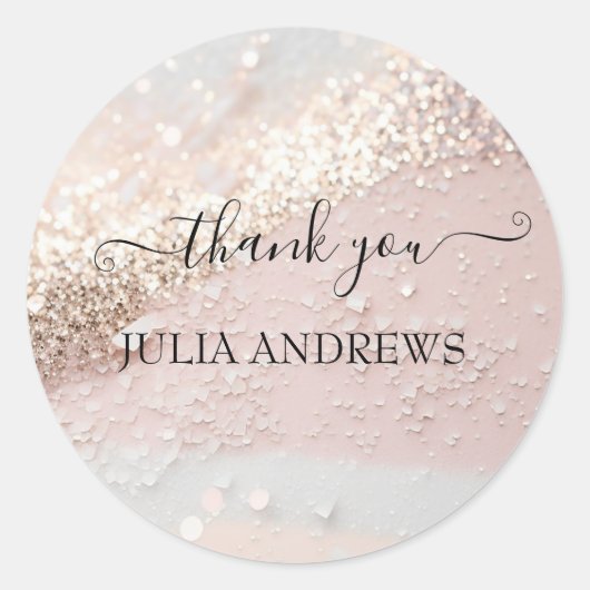 Klantspecifieke "Dank je!" glitters Ronde Sticker (Voorkant)