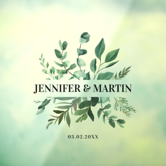 Klantspecifieke eucalyptus bruiloft raamsticker (Vel 3)
