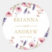 Klantspecifieke Floral Wedding Ronde Sticker (Voorkant)