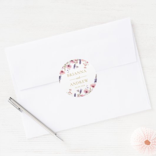 Klantspecifieke Floral Wedding Ronde Sticker (Envelop)