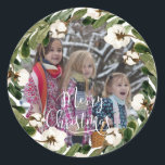 Klantspecifieke foto Merry Christmas Ronde Sticker<br><div class="desc">vrolijk kerstfeest! Modern,  foto groen sticker. Plaats jouw tekst / foto snel & gemakkelijk.</div>