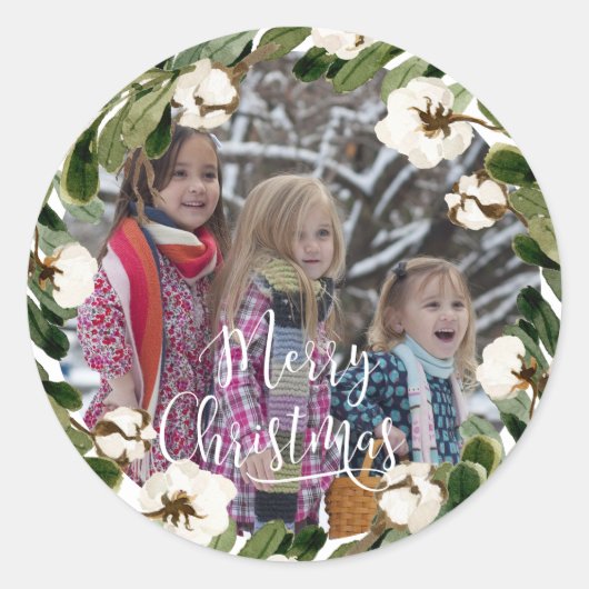 Klantspecifieke foto Merry Christmas Ronde Sticker (Voorkant)