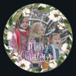 Klantspecifieke foto Merry Christmas Ronde Sticker<br><div class="desc">vrolijk kerstfeest! Modern,  foto groen sticker. Plaats jouw tekst / foto snel & gemakkelijk.</div>