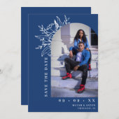 Klantvriendelijke Blauwe Botanische Bloemrijke Boo Save The Date (Voorkant / Achterkant)