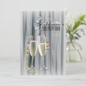 Klap champagnefles open champaigneglazen kaart (Staand voorkant)