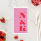 Klap moderne monogram initialen roze rood bruiloft servet (Insitu)