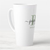 Klapper Elegant Script Monogram Zilver Groen Latte Mok (Linkerhoek)