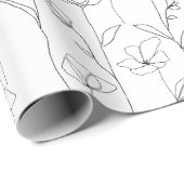 Klapperbloem Wilde Bloem Zwart en Wit Minimalistis Cadeaupapier (Rol Hoek)