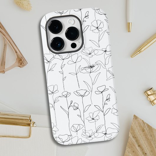 Klapperbloem Wilde Bloem Zwart en Wit Minimalistis Case-Mate iPhone Case