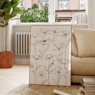 Klapperbloem Zwart en Wit Minimaal Bloemmotief Poster