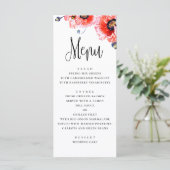 Klapperbloemen. Waterverf rode bloemige bruiloft Menu (Staand voorkant)