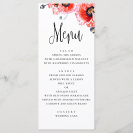 Klapperbloemen. Waterverf rode bloemige bruiloft Menu