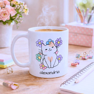 Klapperende Kat met Bloemen Monogram  Koffiemok