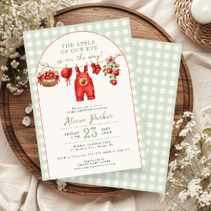 Klapperlijn geruite baby shower appel van onze oog kaart