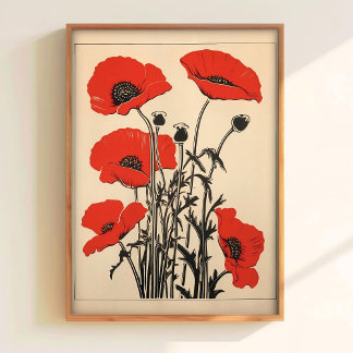 Klaproos afdrukbare vintage klaprozen kunst retro  poster