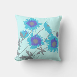 Klaproos aqua, blauwe, paarse grijze kussensloop kussen