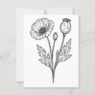 Klaproos Bloem Botanische Bloem Lijnkunst Briefkaart