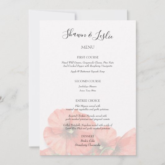 Klaproos Bloem Bruiloftsreceptie Menu Kaart (Voorkant)