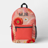 Klaproos Bloem Koraal Kleur Blok Monogram Bedrukte Rugzak (Voorkant)