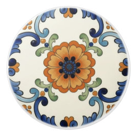 Klaproos Bloem Mediterraan Blauw Oranje Crème Keramische Knop
