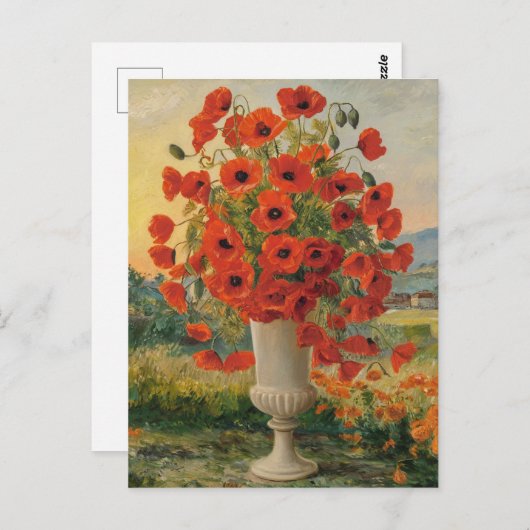 Klaproos Bloemen in een Vaas, Van Goh Stijl, Kleur Briefkaart (Voorkant / Achterkant)