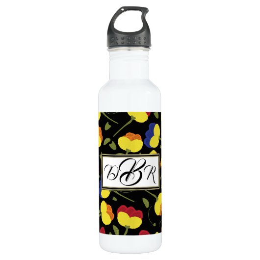 Klaproos Bloemen Monogram Waterfles (Voorkant)