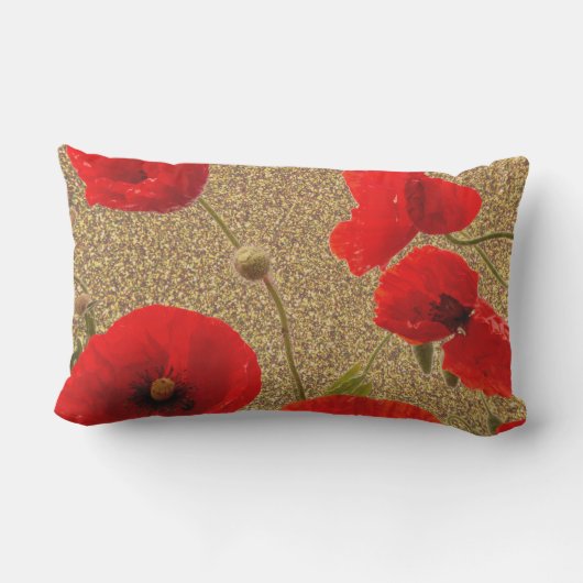 Klaproos Bloemen Rood Goud Glitters Glanzend Lande Buitenkussen (Achterkant)