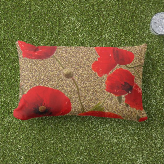 Klaproos Bloemen Rood Goud Glitters Glanzend Lande Buitenkussen (Gras)