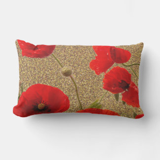Klaproos Bloemen Rood Goud Glitters Glanzend Lande Buitenkussen