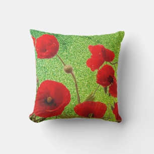 Klaproos Bloemen Rood Groene Glitters Kunstzinnig  Buitenkussen