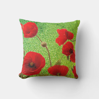 Klaproos Bloemen Rood Groene Glitters Kunstzinnig Buitenkussen